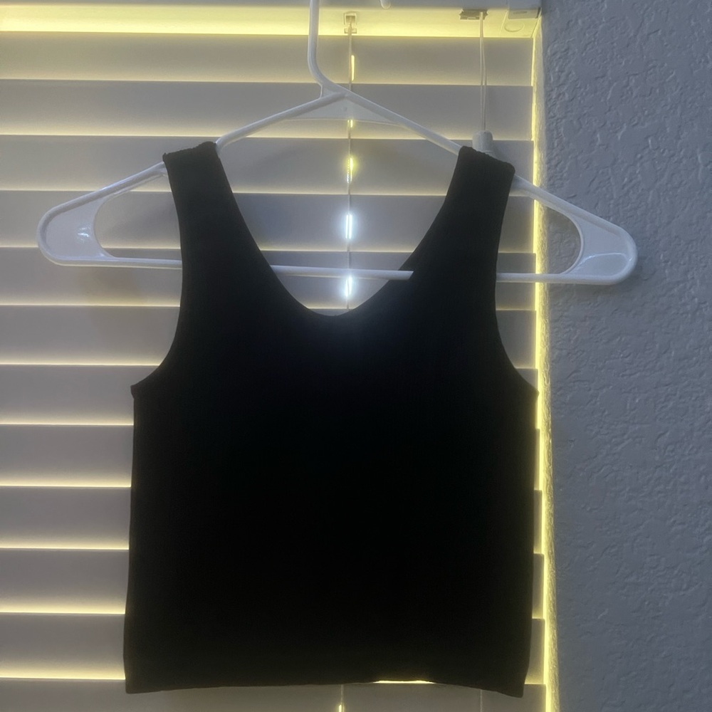 Black V-neck tank top, size S
